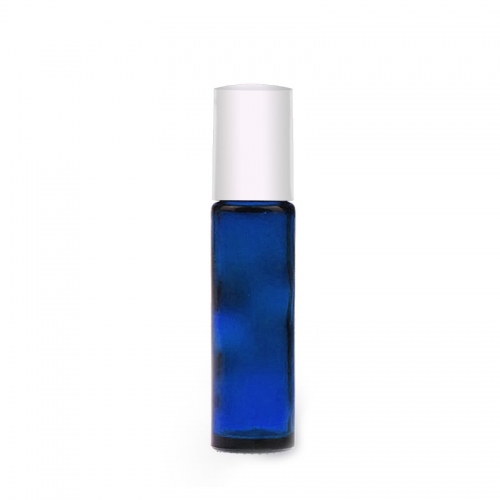 9ML BLUE GLASS ROLLER BOTTLE WITH WHITE CAP